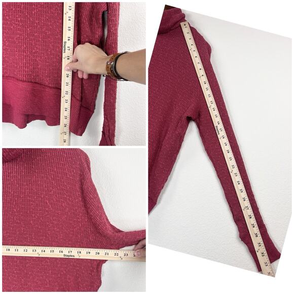 Free People We The Free Waffle Knit Turtleneck Sweater Side Slit Muted Red XS - Picture 9 of 12
